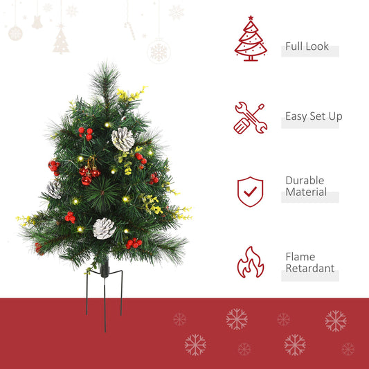2.5ft 2 Pieces Prelit Artificial Christmas Tree With LED Light Mini Xmas Tree With Small Berry Pine Needles Pinecones - view 2