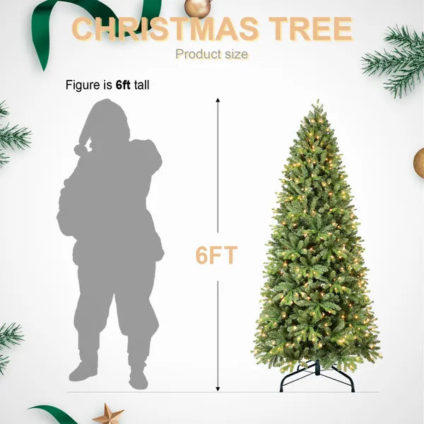 Artificial 6ft Green Christmas Tree With 1032 PE&PVC Mixed Branch Tips, 300L Warm White Led, Memory Wire&iron Wire - view 6