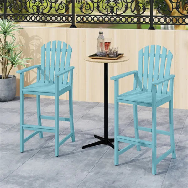31" Seat Height Outdoor Bar Stool, Slatted Design Ergonomic Tall Chair For 40"-43" Bar Table-Turquoise - view 4