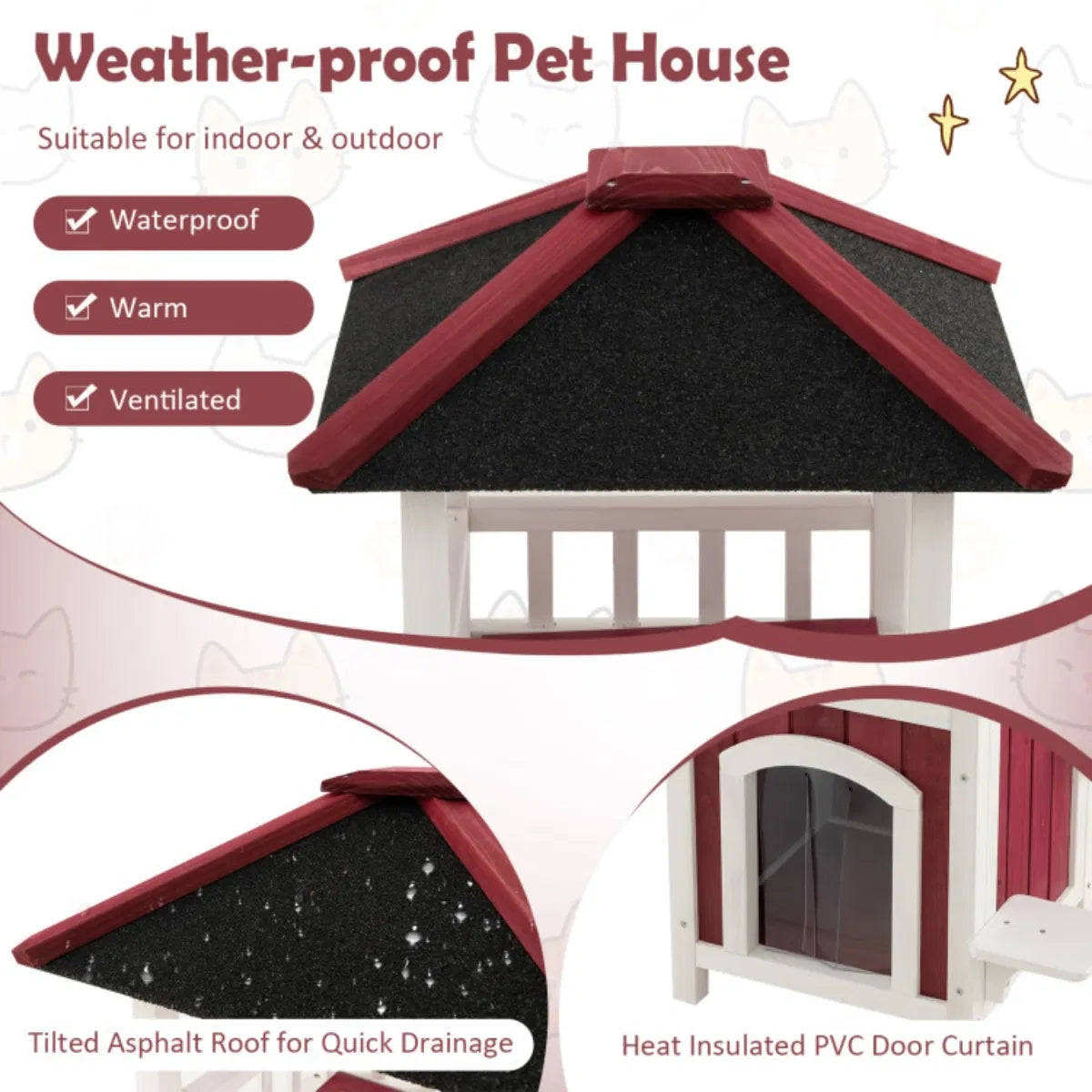 34" H Wooden Cat House - view 4