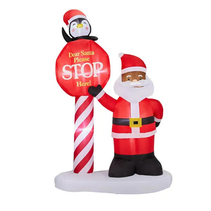 8.2FT Lighted Christmas Inflatable Decoration, Inflatable Black Santa & Road Sign - view 5