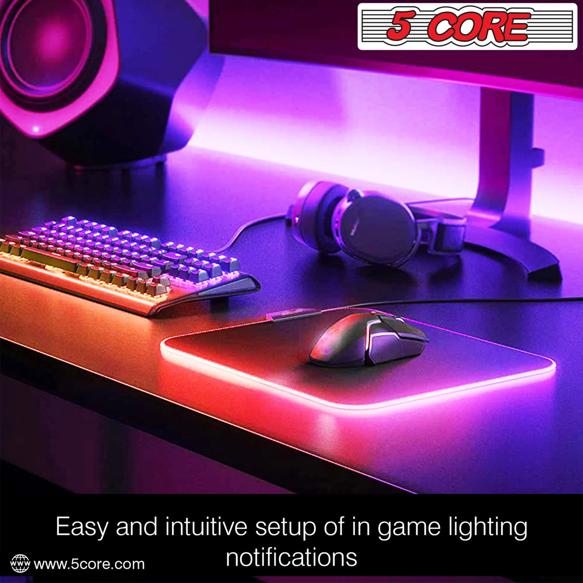5Core Gaming Mouse Pad RGB 12 Light Modes 2 Zone Desk Mouse Mat w Rubber Base - view 8