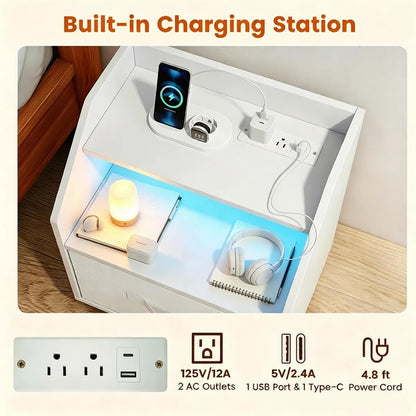 LED Nightstand with Charging Station, 16 Color RGB Remote Controlled Bedside Table with 2 AC Outlets USB Type-C Port - view 7