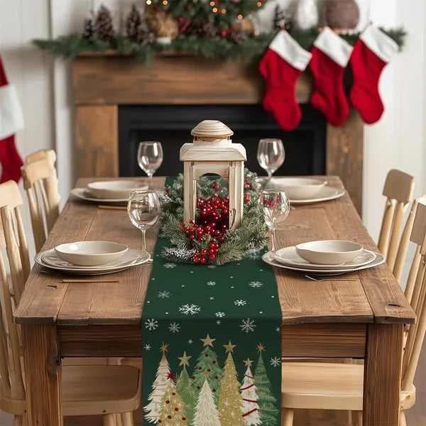 Christmas Table Runner 13x72 Inch, Xmas Trees Snowflakes Holiday Decorative Farmhouse Table Decoration For Kitchen - view 3
