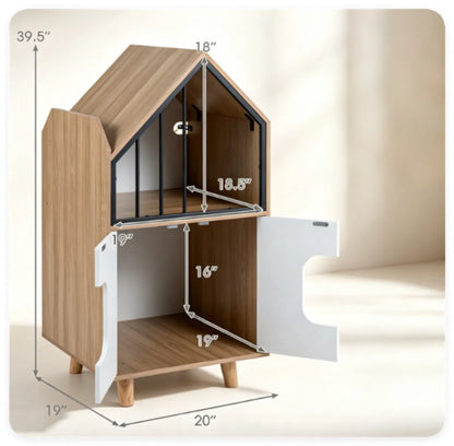 Natural & White Hidden Cat Litter Box Furniture, Elevated Cat Lounge Top Enclosed Cat Washroom Cabinet with Raised Legs - view 4