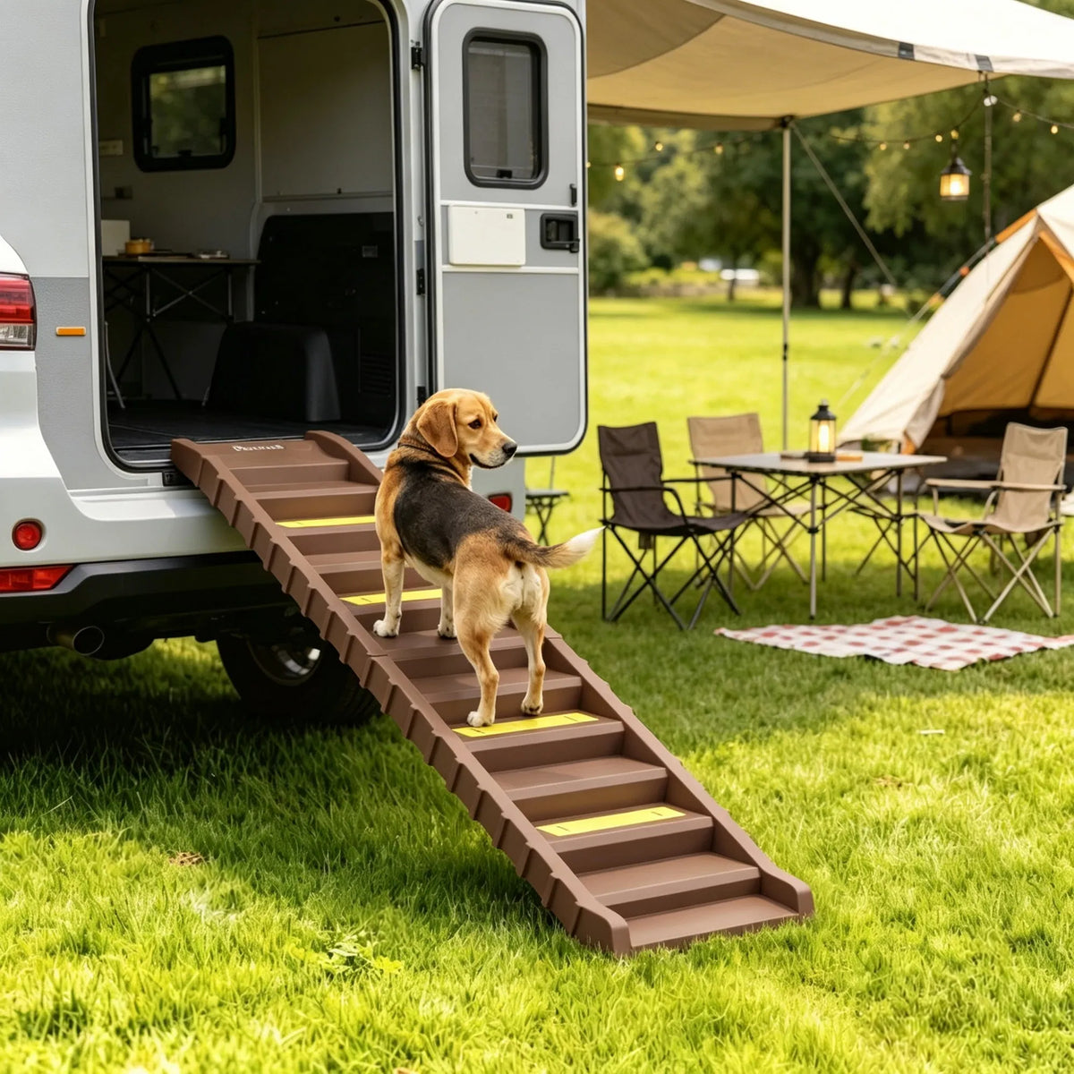 Brown Portable Dog Ramp Foldable Stairs for Medium Small Dogs to Get on Car Truck SUV - view 4