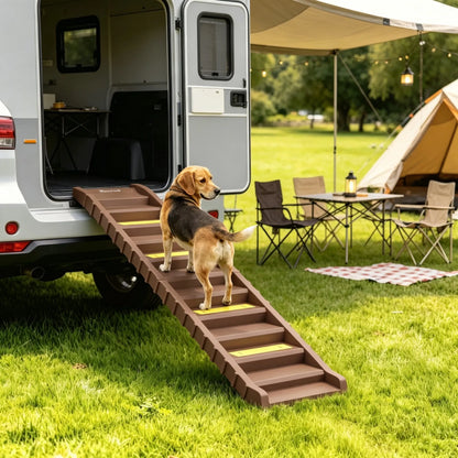 Brown Portable Dog Ramp Foldable Stairs for Medium Small Dogs to Get on Car Truck SUV - view 4