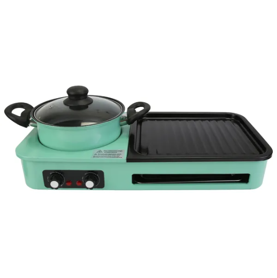 Electric Grill And Hot Pot Combo - 1600W Smokeless Korean BBQ Grill With Dual-Zone Cooking Non-Stick Surface &