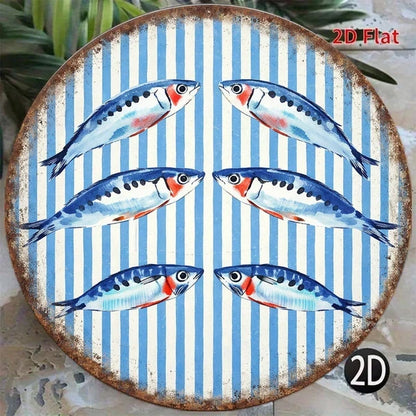 Vintage Sardine Wall Sign Round Seafood Plaque Mediterranean, Vintage Sardine