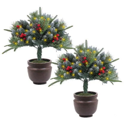 2Pcs Christmas Tree Urn Filler With Light Artificial Lighted Xmas Trees Light With Cones Berries Holiday Planter Filler - view 9