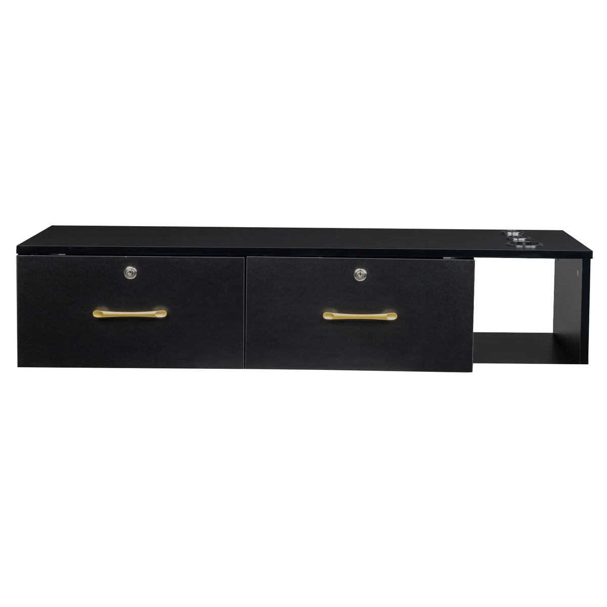 15cm E0 particleboard with hemp surface, two draws and three holes with lock, salon cabinet, black - view 2