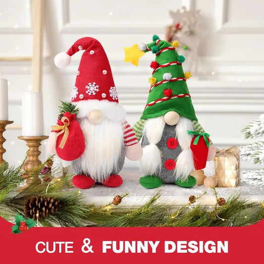 Set Of 2 Christmas Gnome Plush Decorations, Xmas Farmhouse Tiered Tray Tree Christmas Decor Doll Collectible Figurines