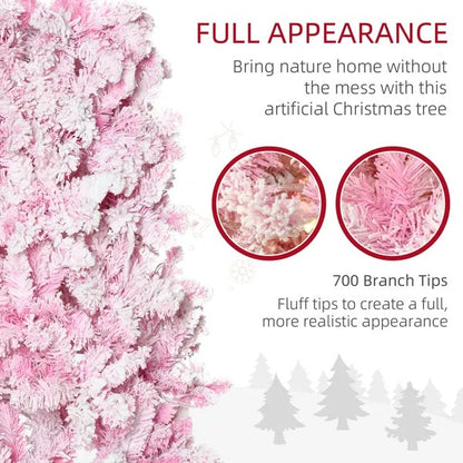 7.5 Foot Prelit Snow Flocked Artificial Christmas Tree With Pencil Shape, 700 Pine Realistic Branches - view 5