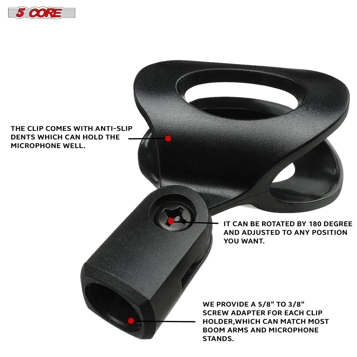 5 Core Mic Clips for Stands 4Pcs Microphone Clip Holder Universal Adjustable with 5/8" Male to 3/8" Female Screw - view 8