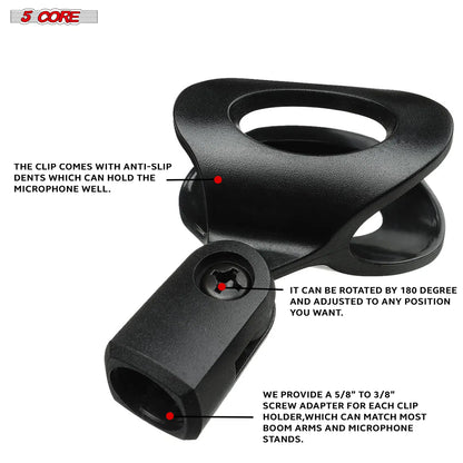 5 Core Mic Clips for Stands 4Pcs Microphone Clip Holder Universal Adjustable with 5/8" Male to 3/8" Female Screw - view 8