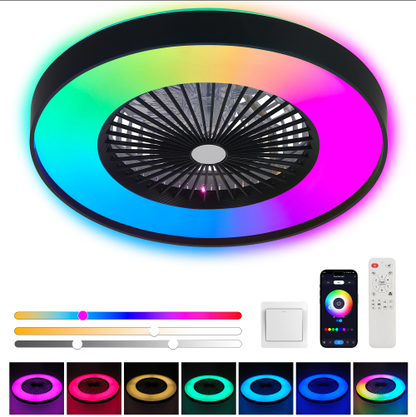 23 Inch Black Ceiling Fan Light With LED RGB Dimmable & Color-Changing, APP & Remote Control - view 9