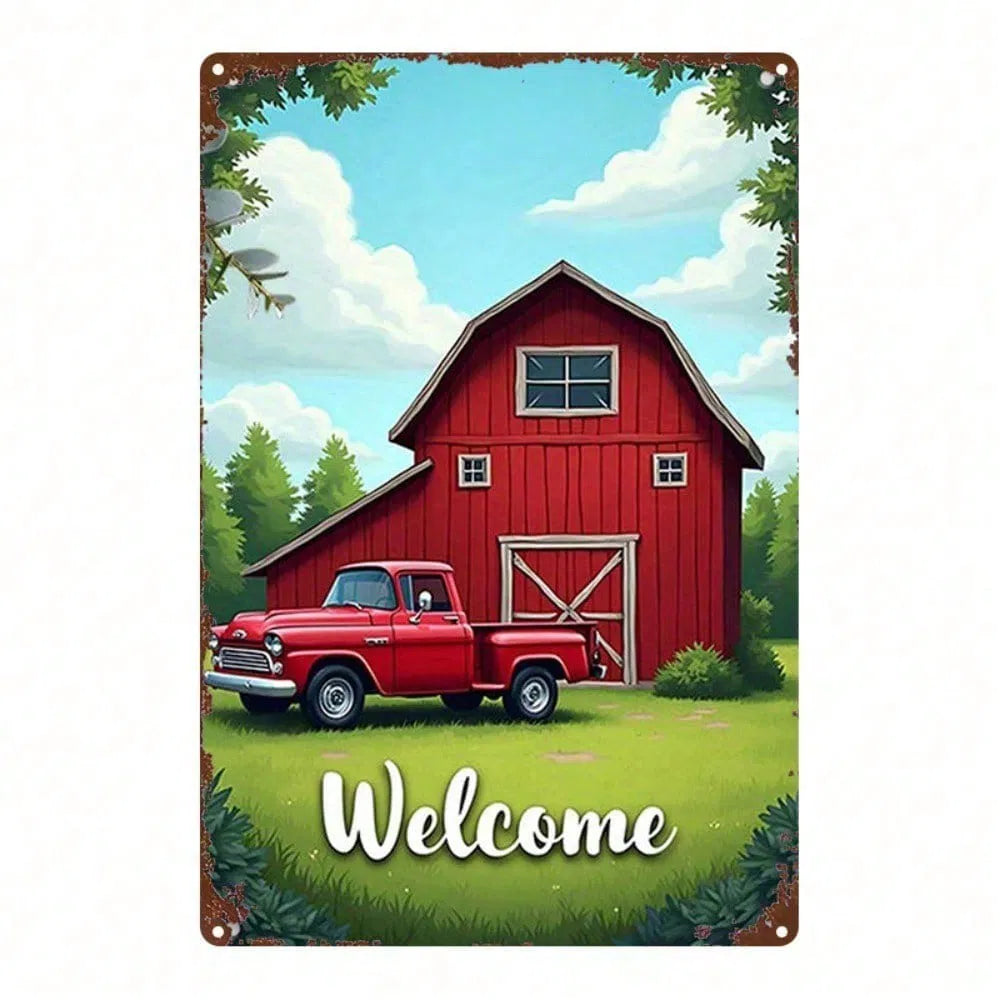 1pc Red Vintage Truck Metal Sign, Distressed Barn Iron Art Wall Decor - view 6
