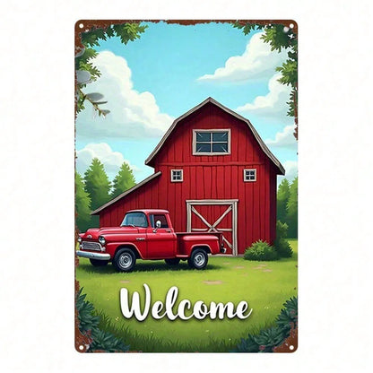 1pc Red Vintage Truck Metal Sign, Distressed Barn Iron Art Wall Decor - view 6