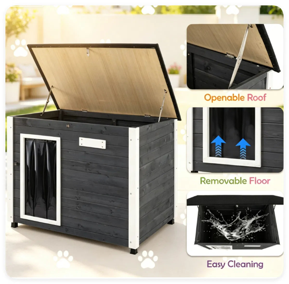 42.5" x 27" x 33.5" Outdoor Dog House with Sloped Asphalt Roof, Elevated Floor & Openable Roof Weatherproof Pet Kennel - view 3
