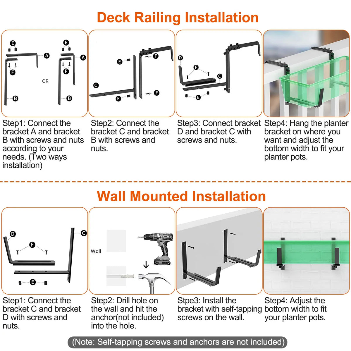 Telescopic Window Planter Bracket, Iron No-Drill Wall-Mounted Flower Box Holder, Tray & Dual-Size Hook - view 9