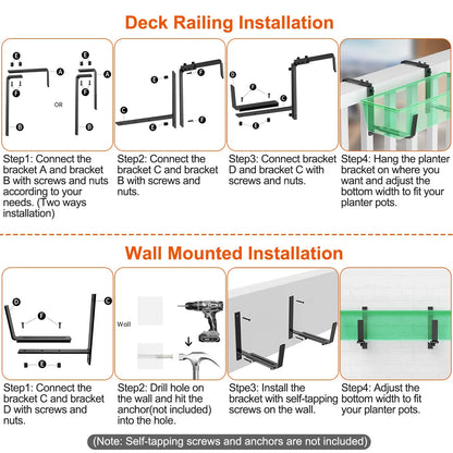 Telescopic Window Planter Bracket, Iron No-Drill Wall-Mounted Flower Box Holder, Tray & Dual-Size Hook - view 9