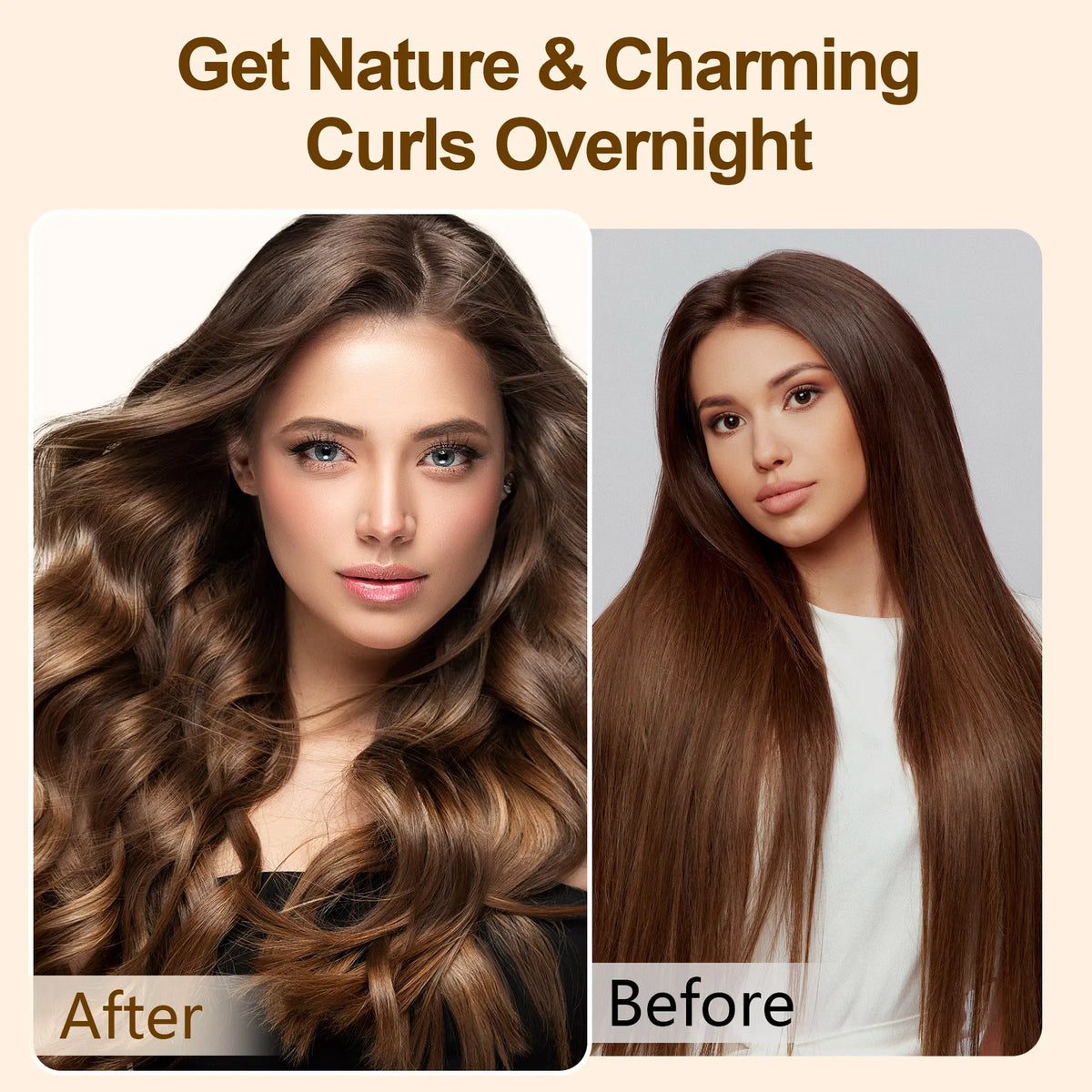 Satin Heatless Hair Curler, Lazy Natural Soft Wave DIY Heatless Curls For Sleep In Overnight, For All Hair Types - Brown - view 5