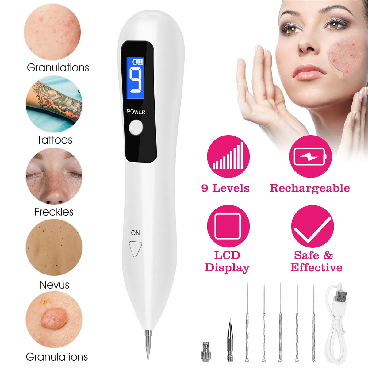 Skin Tag Repair Kit Portable Beauty Equipment Multi-Level With Home Usage USB Charging LCD Level Adjustable