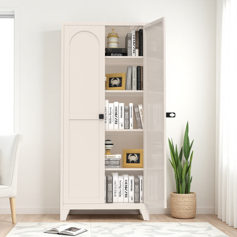 71'' 2 Shapely Door Cabinet With Lock, Metal Storage Cabinet With Doors And Adjustable Shelves, For Kitchen, Bedroom