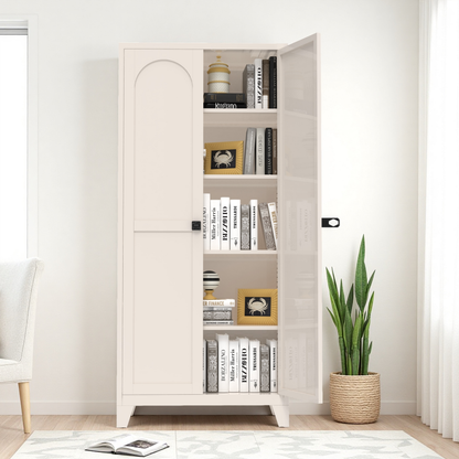 71'' 2 Shapely Door Cabinet With Lock, Metal Storage Cabinet With Doors And Adjustable Shelves, For Kitchen, Bedroom