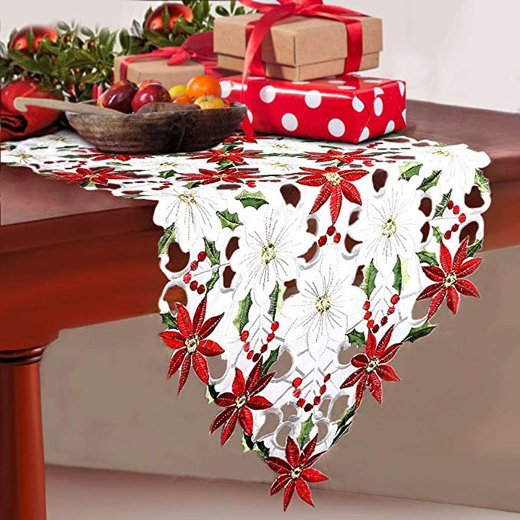 Embroidered Christmas flower table runner - view 7