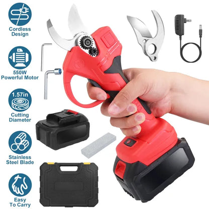21V Electric Pruning Shears Cordless Tree Pruner Branch Cutter Gardening Scissors With 2 Pack Rechargeable Battery &