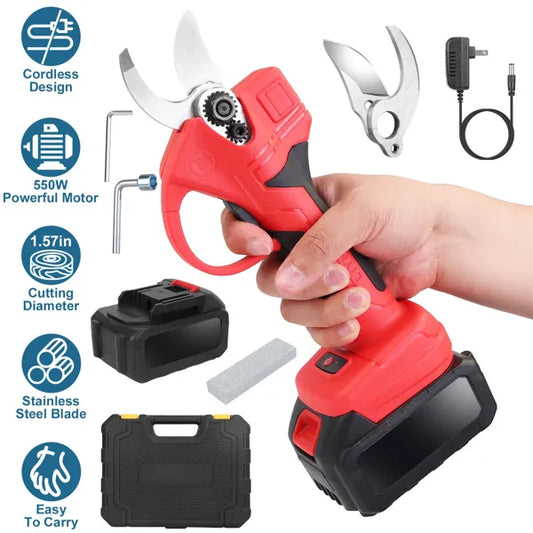 21V Electric Pruning Shears Cordless Tree Pruner Branch Cutter Gardening Scissors With 2 Pack Rechargeable Battery &