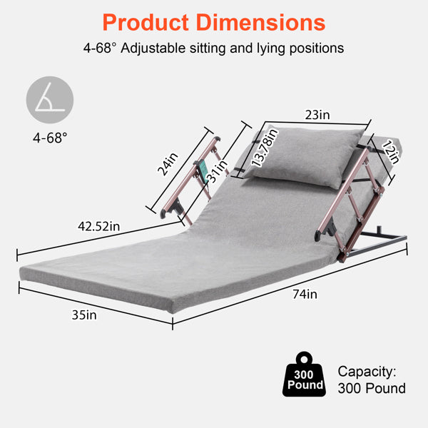 4-68° Upgraded Lifting System Electric Adjustable Bed Backrest with Collapsible Safety Rails, Remote Control - view 5