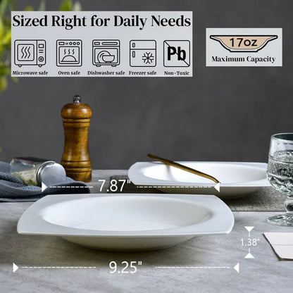 Salad Kitchen Plate Set For 6,Square Plate Sets For Elegant Dining,Microwave Safe White Plates Ceramic Tableware Set - view 6