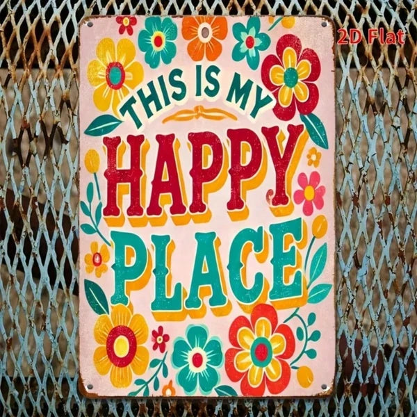 Happy Place Welcome Sign 8x12 Inch Colorful Floral Iron Metal Wall Hanging - view 3