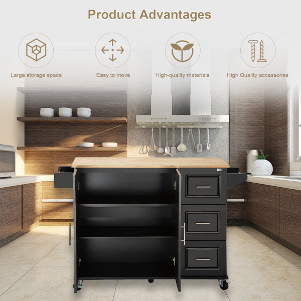 Kitchen Island & Kitchen Cart, Mobile Kitchen Island, Rubber Wood Top - view 4