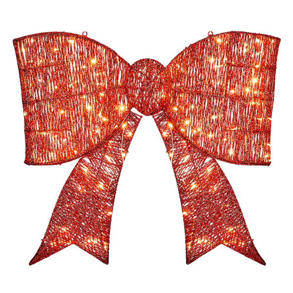 Pre-lit Outdoor Giant Bowknot Christmas Decoration, Lighted Metal Frame With 124 Warm White LED Lights