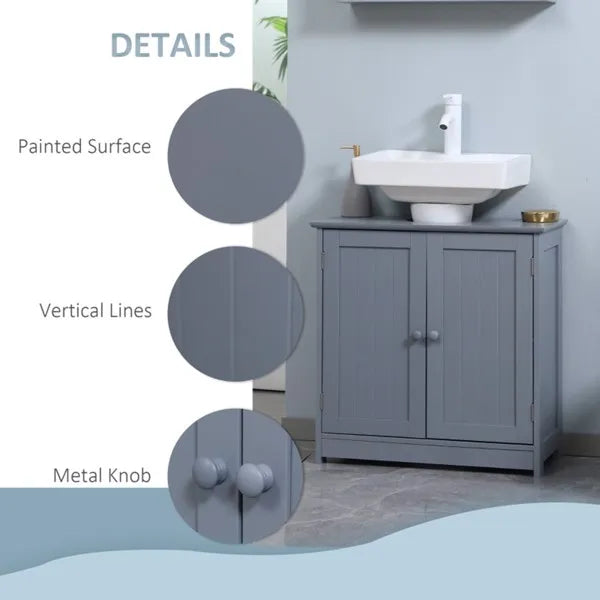 Bathroom Cabinet with 2 Doors and Shelf Bathroom Vanity Grey-AS - view 2
