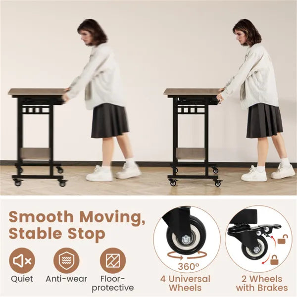 Gray Mobile Computer Desk With Keyboard Tray & Storage Shelf, 360 Lockable Casters For Home Office - view 6
