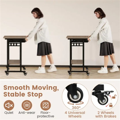 Gray Mobile Computer Desk With Keyboard Tray & Storage Shelf, 360 Lockable Casters For Home Office - view 6