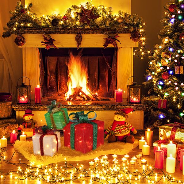 Box ABS Plastic Frame LED60 Light Warm White Light Three-Piece Set Onion Cloth Christmas Gift Box - view 5