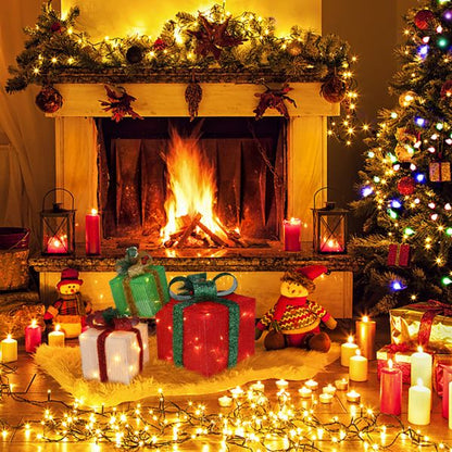 Box ABS Plastic Frame LED60 Light Warm White Light Three-Piece Set Onion Cloth Christmas Gift Box - view 5