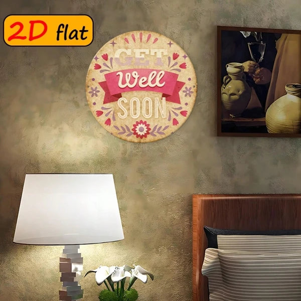 1pc Get Well Soon Gift, " Round Aluminum" Aluminum Wall Plaque, Plaque, Pink & Beige Floral & Hearts Design - view 4
