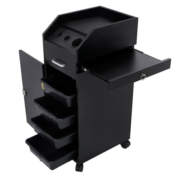 Hair Salon Storage Cart with Wheels & 3 Hair Dryer Holders & 4 Drawers & Lock & 2 Keys - view 8