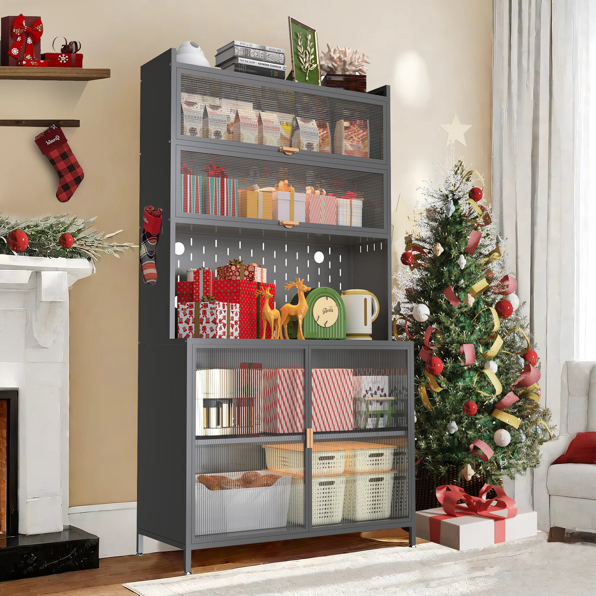 73'' Tall Kitchen Pantry Cabinet, 6 Level Flip Door With Pegboard Spacious