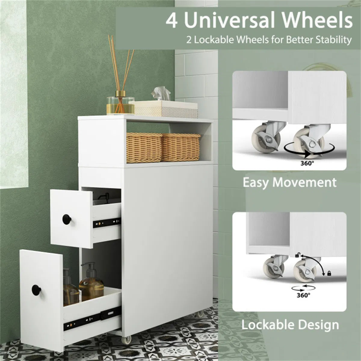 Slim White Bathroom Storage Cabinet (20" x7.5" x28.5") - Fits Tight Spaces (Tub-Toilet Gap) - view 7