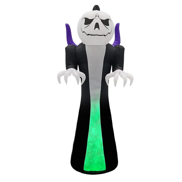 12FT Giant Halloween Inflatable Blow Up Decorations, Grim Reaper With Jack-o'-Lantern Pumpkin Head And 3-Color LED