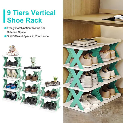 9Tier Narrow Entryway Shoe Rack Plastic Vertical Shoe Organizer Space Saving Free Standing Shoes Storage Shelf Closet - view 5