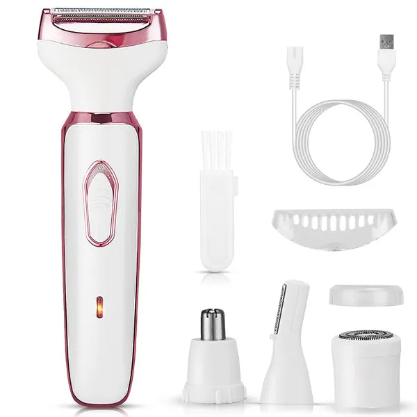 4 In 1 Electric Razor For Women Painless Grooming Kit Rechargeable Eyebrow Nose Hair Pubic Hair Bikini Trimmer Face
