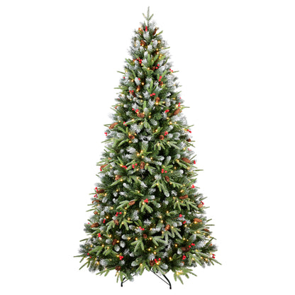 Artificial 6ft Green LED-lit Christmas Tree With 1593PE/PVC Mixed Branch Tips,Red Fruit And Pine Cone